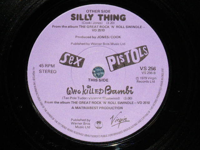画像: SEX PISTOLS -SILLY THING : WHO KILLED BAMBI ( Ex++/Ex+ )  / 1979  UK ENGLAND  ORIGINAL Used 7" Single with PICTURE SLEEVE 