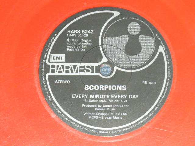 画像: SCORPIONS - PASSION RULES THE GAME : EVERY MINUTE EVERY DAY  (MINT-/MINT-)  / 1988 UK ENGLAND  ORIGINAL Limited "RED WAX Vinyl"  Used 7" Single 