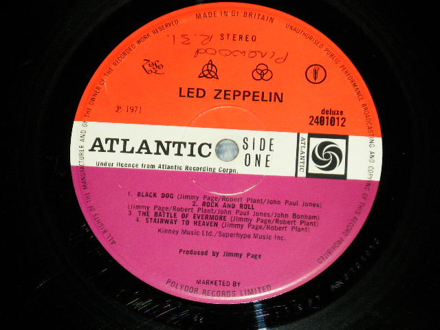 画像:  LED ZEPPELIN -  IV 4  ( Matrix Number A) PECKO DUCK  A //3 11 PECKO DICK  / B) B // 4  11 8  PORKY  )( Ex/Ex+ )  / 1971 UK ENGLAND ORIGINAL "RED & PLUM Label"   Used LP  