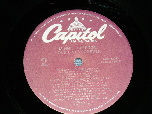 画像: MINNIE RIPERTON - LOVE LIVES FOREVER  ( Ex++/Ex+++)  DACO / 1980  US AMERICA  ORIGINAL Used  LP   
