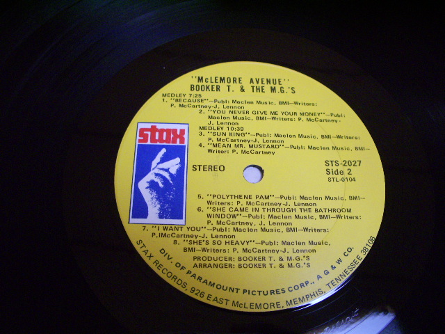 画像: BOOKER T.& THE MG'S - McLEMORE AVENUE (Matrix # A)STL-0103-1/ B) STL-0104 -2 )      (Ex++/Ex++ Looks: Ex+) /  1970 US AMERICA ORIGINAL "YELLOW Label with MEMPHIS ADDRESS with DIV. Of PARAMOUNT" Used LP