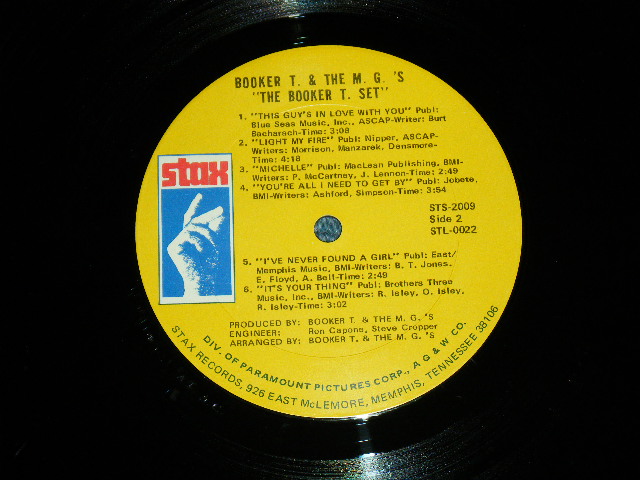画像: BOOKER T.& THE MG'S - THE BOOKER T.SET (Ex+++/MINT-) / 1969 US AMERICA "YELLOW with PARAMOUNT & MEMPHIS ADDRESS Label"  Used LP
