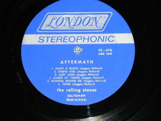 画像: ROLLING STONES - AFTERMATH ("STEREO PS-476" & "LONDON" Logo on Top Frony Cover &  "NO Credit at BOTTOM Label" )   ( Matrix # ZAL 7259-1A / ZAL 7260- 1B) ( MINT-/MINT- )  / 1966 US AMERICA ORIGINAL "BOXED LONDON BLUE Label" STEREO   Used LP 