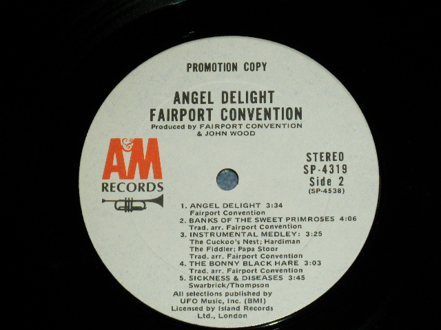 画像: FAIRPORT CONVENTION - ANGEL DELIGHT  ( Matrix # A) A&M SP 4537 T1 / B) A&M SP 4538 T 1 )( Ex++/MINT- )  / 1971 US AMERICA ORIGINAL "WHITE LABEL PROMO" Used  LP 