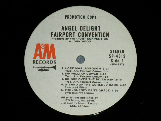 画像: FAIRPORT CONVENTION - ANGEL DELIGHT  ( Matrix # A) A&M SP 4537 T1 / B) A&M SP 4538 T 1 )( Ex++/MINT- )  / 1971 US AMERICA ORIGINAL "WHITE LABEL PROMO" Used  LP 