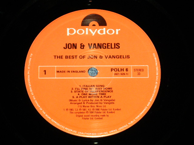 画像: JON and VANGELIS -THE BEST OF   ( Ex+++/MINT- ) / 1984 UK ENGLAND  ORIGINAL Used LP 