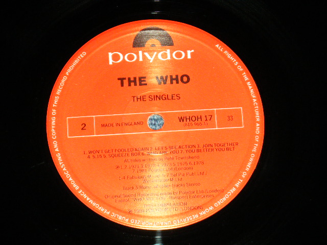 画像: THE WHO  - THE SINGLES ( Ex+++/MINT- ) / 1984 UK ENGLAND ORIGINAL  Used  LP 