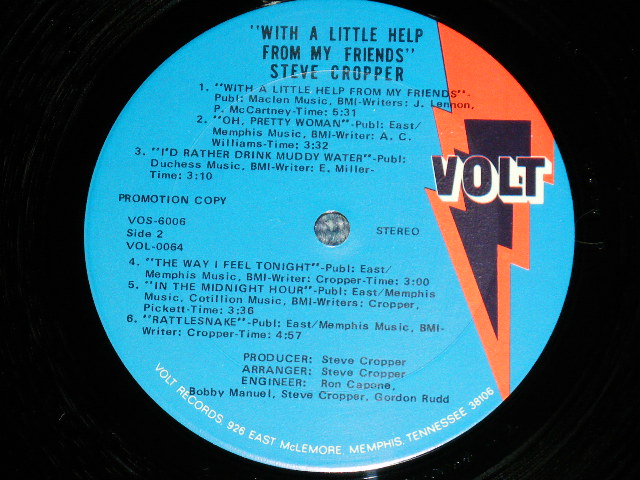 画像: STEVE CROPPER (BOOKER T.&THE MG'S) -  WITH A LITTLE FROM MY FRIEND ( Ex++/MINT- )  / 1974 US AMERICA ORIGINAL "BLUE Label" "PROMO"  Used  LP    