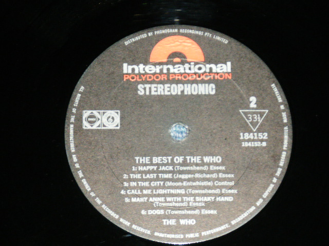 画像: THE WHO  - THE BEST OF THE WHO ( Ex+++/MINT- ) / 1960's? AUSTRALIA ORIGINAL?  Used  LP 