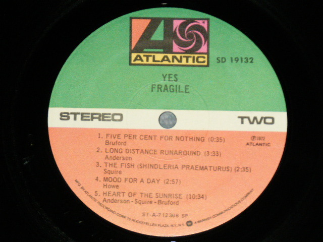 画像: YES  - FRAGILE   (  Matrix # ST-A-712367-K  / ST-A-712368-P 1-1 ) ( Ex+++/MINT-)   / 1977 Version  US AMERICA Reissue Used  LP 