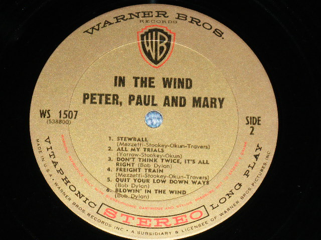 画像: PP&M PETER PAUL & MARY - IN THE WIND (Ex++/Ex+++ : STAPOBC) / 1963 US AMERICA ORIGINAL 1st Press "GOLD Label" "STEREO" Used  LP 