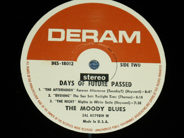 画像: The MOODY BLUES -  DAYS OF FUTURE PASSED (Matrix# 17W/17W ) ( Ex+++/MINT-)  / 1967 EARLY Released Version  US AMERICA ORIGINAL  1st Press " DERAM on Top Half of Label" "Boxed STEREO Logoon CENTER BOTTOM Label" Used LP