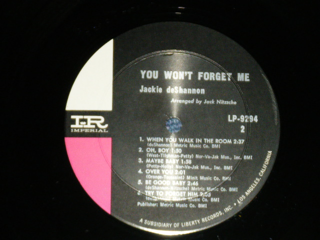 画像: JACKIE DeSHANNON  DE SHANNON - YOU WON'T FORGET ME (  Ex++/Ex+++) / 1965 US AMERICA ORIGINAL  "BLACK With PINK" Label MONO Used LP 