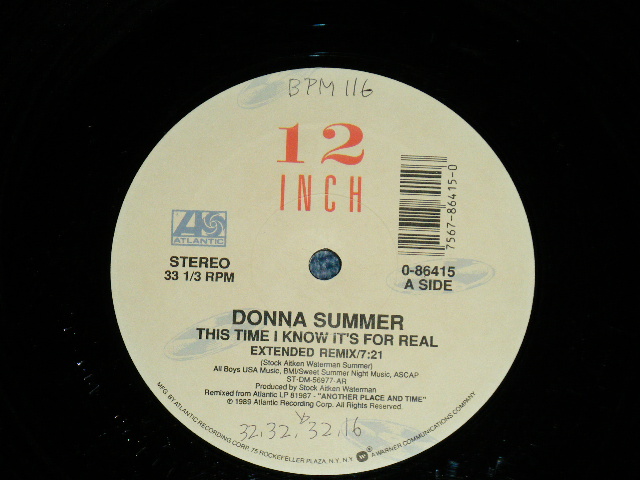 画像: DONNA SUMMER - THIS TIME I KNOW IT'S FOR REAL ( Ex+/Ex)  / 1989 US AMERICA ORIGINAL Used  12"     