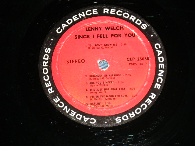 画像: LENNY WELCH - SINCE I FELL FOR YOU ...( Ex+/Ex+,Looks:Ex-  Ex++ ) / 19６3 US AMERICA ORIGINAL STEREO  Used LP 