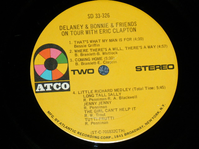 画像: DELANEY & BONNIE & FRIENDS - ON TOUR WITH ERIC CLAPTON (Matrix # ST-C-701831-3A CTH  /ST-C-701832-3A CTH  TYPING STYLE )   ( Ex++/MINT-)    / 1970 US AMERICA  "'60's Style Jacket :in Steel Pin" & 1st Press"1841 BROADWAY Logo at Bottom Label" Used LP 