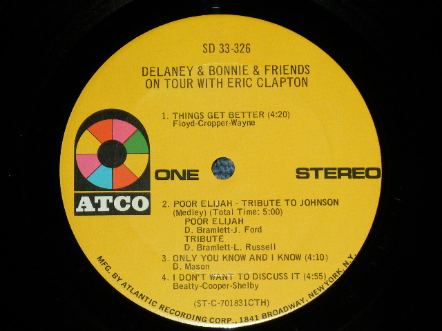 画像: DELANEY & BONNIE & FRIENDS - ON TOUR WITH ERIC CLAPTON (Matrix # ST-C-701831-3A CTH  /ST-C-701832-3A CTH  TYPING STYLE )   ( Ex++/MINT-)    / 1970 US AMERICA  "'60's Style Jacket :in Steel Pin" & 1st Press"1841 BROADWAY Logo at Bottom Label" Used LP 