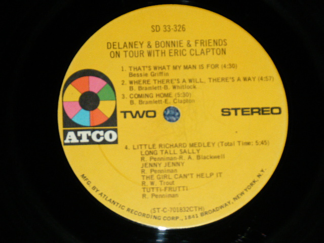 画像: DELANEY & BONNIE & FRIENDS - ON TOUR WITH ERIC CLAPTON (Matrix # ST-C-701831-3A CTH  /ST-C-701832-3A CTH  TYPING STYLE )   ( Ex++/Ex++ Looks:Ex : EDSP)    / 1970 US AMERICA  "'60's Style Jacket :in Steel Pin" & 1st Press"1841 BROADWAY Logo at Bottom Label" Used LP 