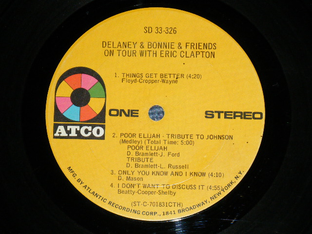 画像: DELANEY & BONNIE & FRIENDS - ON TOUR WITH ERIC CLAPTON (Matrix # ST-C-701831-3A CTH  /ST-C-701832-3A CTH  TYPING STYLE )   ( Ex++/Ex++ Looks:Ex : EDSP)    / 1970 US AMERICA  "'60's Style Jacket :in Steel Pin" & 1st Press"1841 BROADWAY Logo at Bottom Label" Used LP 