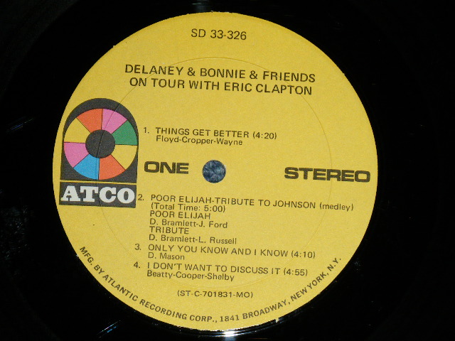 画像: DELANEY & BONNIE & FRIENDS - ON TOUR WITH ERIC CLAPTON (Matrix # ST-C-701831-B B MO △14630 /ST-C-701832-B B MO △14630 -x )   ( Ex+++/Ex+++)    / 1970 US AMERICA  1st Press"1841 BROADWAY Logo at Bottom Label" Used LP 