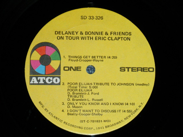 画像: DELANEY & BONNIE & FRIENDS - ON TOUR WITH ERIC CLAPTON (Matrix # ST-C-701831-B B MO △14630 /ST-C-701832-B B MO △14630 -x )   ( Ex+++/MINT- Looks:Ex+++ : Cut out )    / 1970 US AMERICA  1st Press"1841 BROADWAY Logo at Bottom Label" Used LP 