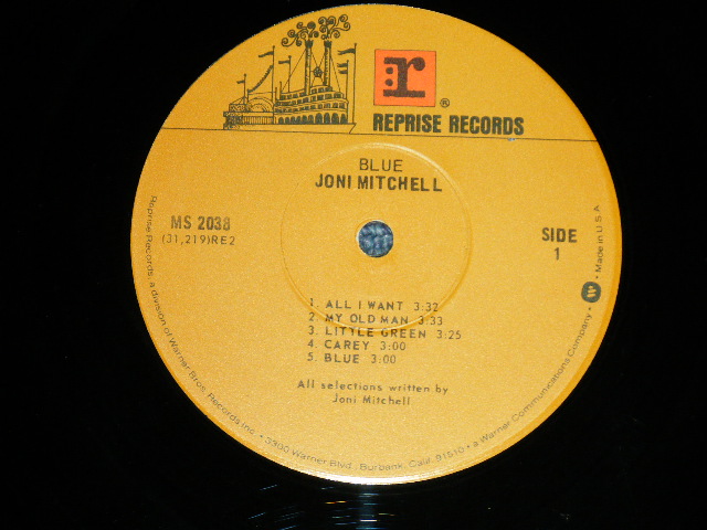 画像: JONI MITCHELL  - BLUE ( Matrix # : MS-1-2038 RE-2 LW3#1/ MS-2-2038 RE-2 JW7#2) ( Ex+,Ex++ / Ex++ Looks:MINT- )   / 1970  US AMERICA ORIGINAL "2nd Press NON  STEREO Credit at Bottom Label" Used  LP