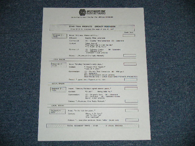 画像: SMOKEY ROBINSON - STAR TRAK PROFILES  : JULY 27,1987 (MINT-/MINT) / 1987 US AMERICA ORIGINAL "RADIO SHOW" Used 2 Double LP's Set with QUE SHEET