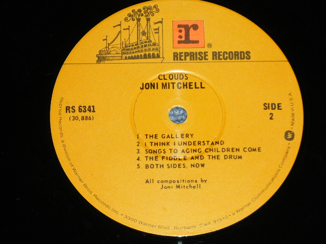 画像: JONI MITCHELL  - CLOUDS  ( Matrix #  RS 6341 (30885 Re-1) WB/RS 6341 ( 30886 Re-1)-WB ) ( Ex+++MINT- )   / 1972 Version   US AMERICA ORIGINAL "3rd Press NON  STEREO Credit at Bottom Label" Used  LP