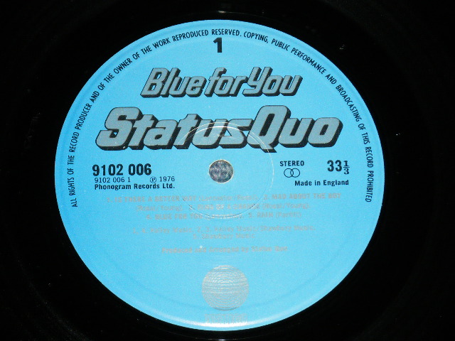 画像: STATUS QUO - BLUE FOR YOU ( Matrix # 1//2 / 2//2 ) ( Ex+/MINT- ) / 1976 UK ENGLAND ORIGINAL Used LP 