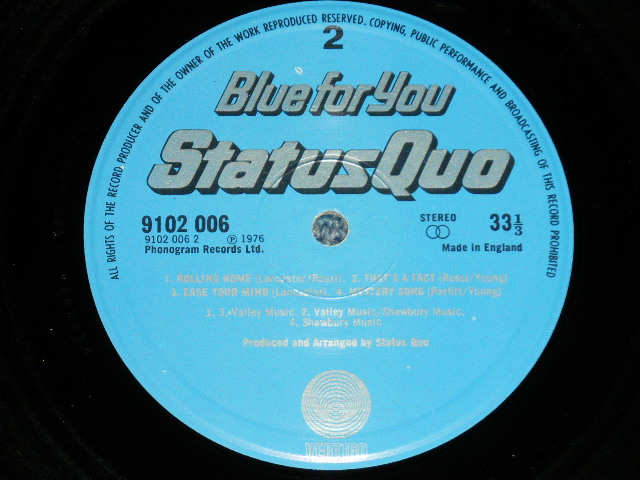 画像: STATUS QUO - BLUE FOR YOU ( Matrix # 1//2 / 2//2 ) ( Ex+/MINT- ) / 1976 UK ENGLAND ORIGINAL Used LP 