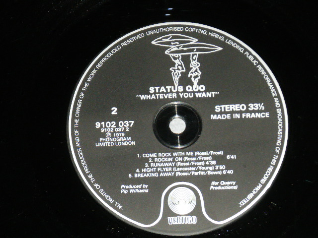 画像: STATUS QUO - WHATEVER YOU WANT ( Ex++/Ex+++ ) / 1979 UK ENGLAND ORIGINAL Used LP 