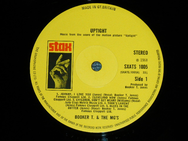 画像: ost BOOKER T.& THE MG'S - UPTIGHT ( Matrix # 1G/1G )  ( Ex++,Ex/Ex+++) / 1969 UK ENGLAND ORIGINAL Used LP 