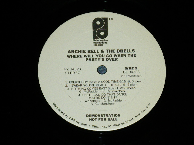 画像:  ARCHIE BELL & THE DRELLS - WHERE WILL YOU GO WHEN THE PARTY'S OVER  ( Ex+/Ex++ ) / 1976 US AMERICA ORIGINAL "WHITE LABEL PROMO" Used  LP 