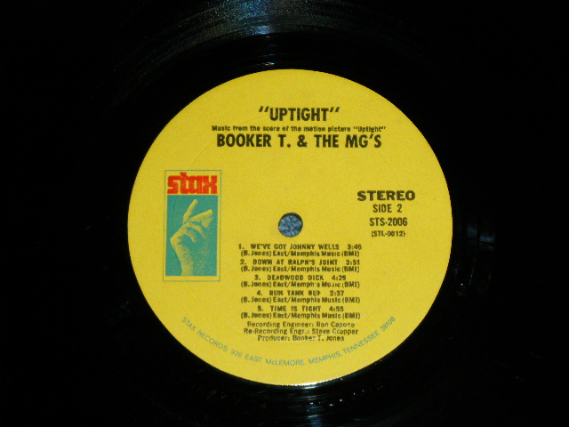 画像: ost BOOKER T.& THE MG'S - UPTIGHT ( Matrix # XSBV-129970-1A STL-0011 △12853 / XSBV-129971-1A STL-0012 △12853-x )  ( VG-/Ex++) / 1969 US AMERICA  ORIGINAL "YELLOW Label with MEMPHIS ADDRESS"  Used LP 