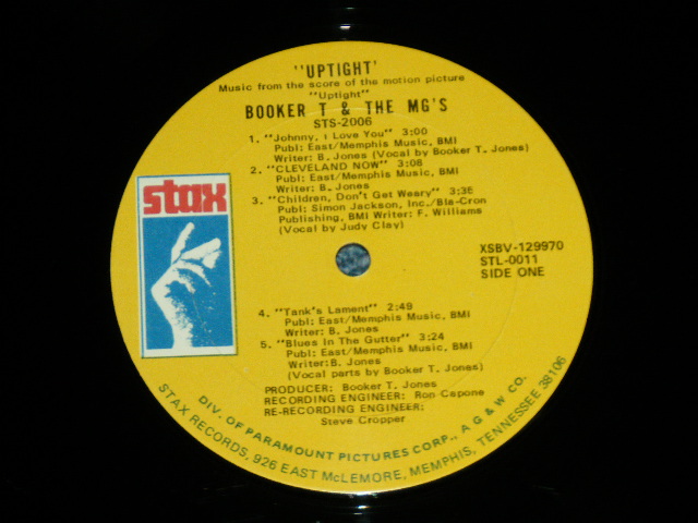 画像: ost BOOKER T.& THE MG'S - UPTIGHT ( Matrix # XSBV-129970-1B STL-0011  / XSBV-129971-1B STL-0012 )  ( Ex/Ex+++ Looks:Ex+ B-2,3:Scratches : BB,EDSP) / 1969 US AMERICA  ORIGINAL "YELLOW Label with MEMPHIS ADDRESS with DIV. Of PARAMOUNT"  Used LP 