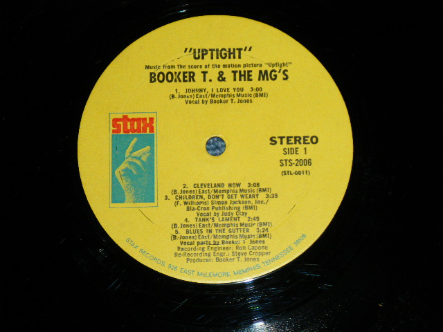 画像: ost BOOKER T.& THE MG'S - UPTIGHT ( Matrix # XSBV-129970-1A STL-0011 △12853 / XSBV-129971-1A STL-0012 △12853-x )  ( VG-/Ex++) / 1969 US AMERICA  ORIGINAL "YELLOW Label with MEMPHIS ADDRESS"  Used LP 
