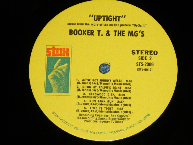 画像: ost BOOKER T.& THE MG'S - UPTIGHT ( Matrix # XSBV-129970-1A STL-0011-RE △12853 / XSBV-129971-1A STL-0012 △12853-x )  ( Ex/Ex+++ Looks:MINT-: BB ) / 1969 US AMERICA  ORIGINAL "YELLOW Label with MEMPHIS ADDRESS"  Used LP 