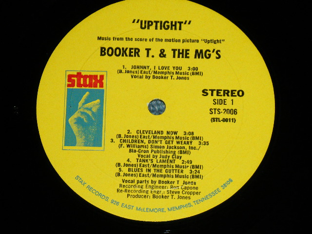 画像: ost BOOKER T.& THE MG'S - UPTIGHT ( Matrix # XSBV-129970-1A STL-0011-RE △12853 / XSBV-129971-1A STL-0012 △12853-x )  ( Ex/Ex+++ Looks:MINT-: BB ) / 1969 US AMERICA  ORIGINAL "YELLOW Label with MEMPHIS ADDRESS"  Used LP 