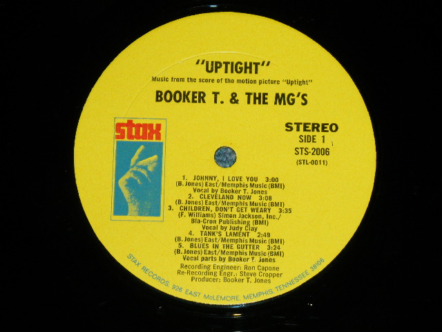 画像: ost BOOKER T.& THE MG'S - UPTIGHT ( Matrix # XSBV-129970-1A STL-0011 △12853 / XSBV-129971-1A STL-0012 △12853-x )  ( Ex+++/MINT- ) / 1969 US AMERICA  ORIGINAL "YELLOW Label with MEMPHIS ADDRESS"  Used LP 