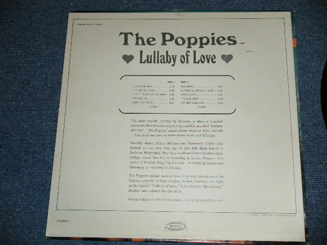 画像: The POPPIES ( with DOROTHY MOORE,PETSYE McCUNE,ROSEMARY TAYLOR )  - LULLABY OF LOVE ( Ex++/Ex+++ )  / 1966 US AMERICA ORIGINAL "WHITE LABEL PROMO" MONO Used LP 