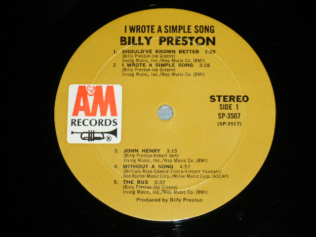 画像: BILLY PRESTON -   I WROTE A SIMPLE SONG ( Matrix # A&M SP 3517 M1 △16452/ A&M SP 3518 M1 △16452-x) ( Ex++/MINT-; EDSP  )  /  1971 US AMERICA ORIGINAL "BROWN Label" Used LP