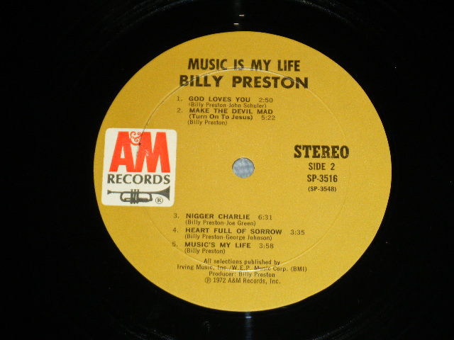 画像: BILLY PRESTON -  MUSIC IS MY LIFE ( Matrix # A&M SP 3547 RE-1 M1/ A&M SP 3548 RE-1 M1)( Ex++/MINT- ; EDSP )  /  1972 US AMERICA ORIGINAL "BROWN Label" Used LP 