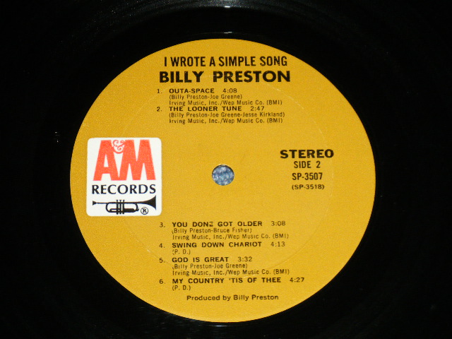 画像: BILLY PRESTON -   I WROTE A SIMPLE SONG ( Matrix # A&M SP 3517 M1 △16452/ A&M SP 3518 M1 △16452-x) ( Ex++/MINT-; EDSP  )  /  1971 US AMERICA ORIGINAL "BROWN Label" Used LP 