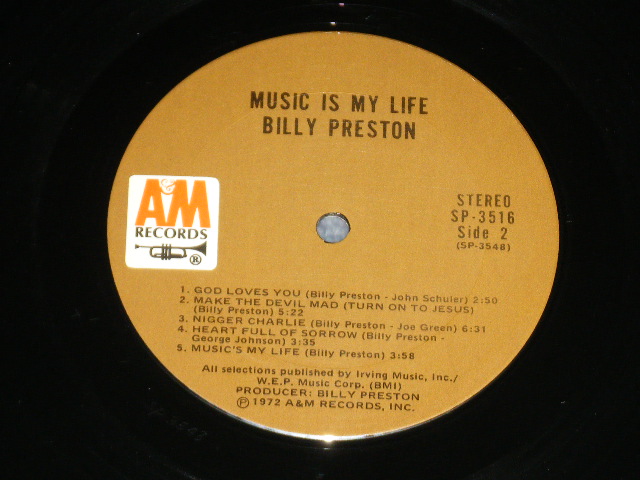 画像: BILLY PRESTON -  MUSIC IS MY LIFE ( Matrix # A&M SP 3547 RE-1 T1/ A&M SP 3548 RE-1 T1)( Ex++/Ex+++ ; EDSP )  /  1972 US AMERICA ORIGINAL "BROWN Label" Used LP 