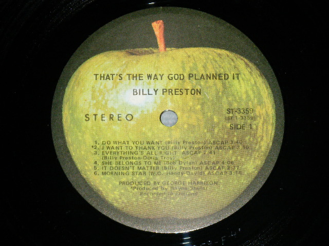 画像: BILLY PRESTON - THAT'S THE WAY GOD PLANNED IT ( Matrix # A) ST--1-3359-F-4   B) ST--2-3359-F-4) ( Ex++/Ex+++ : EDSP )  /  1969 ? US AMERICA ORIGINAL  Used LP 