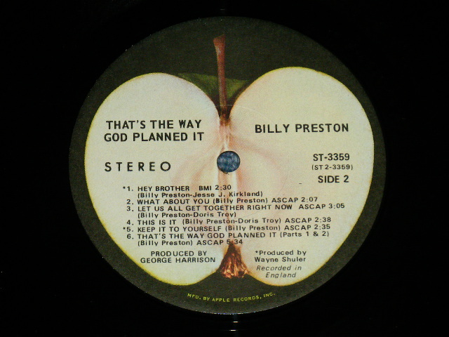 画像: BILLY PRESTON - THAT'S THE WAY GOD PLANNED IT ( Matrix # A) ST--1-3359-F-4   B) ST--2-3359-F-4) ( Ex+++/MINT- : EDSP )  /  1969 ? US AMERICA ORIGINAL  Used LP 
