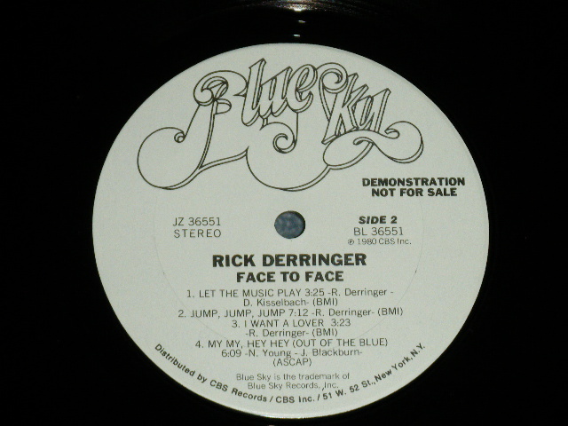 画像: RICK DERRINGER - FACE TO FACE  ( Ex++/Ex+++)   / 1980 US AMERICA  ORIGINAL White Label PROMO" Used LP  