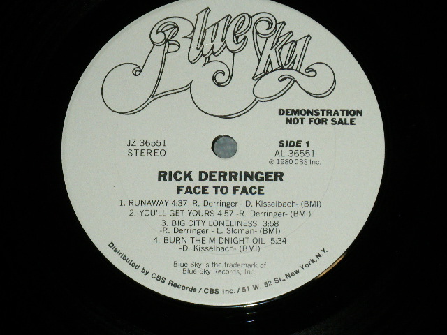 画像: RICK DERRINGER - FACE TO FACE  ( Ex++/Ex+++)   / 1980 US AMERICA  ORIGINAL White Label PROMO" Used LP  