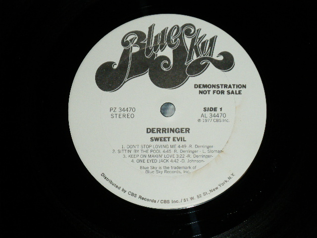 画像: DERRINGER (RICK DERRINGER) - SWEET EVIL : With ORIGINAL INNER SLEEVE  ( Ex+++/MINT-)   / 1977 US AMERICA  ORIGINAL White Label PROMO" Used LP  