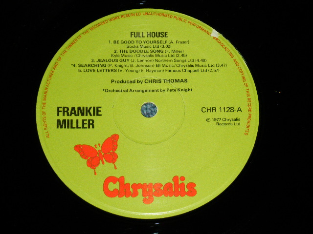 画像: FRANKIE MILLER - FULL HOUSE  ( Matrix # A-1/B1)  ( Ex++/Ex+++)  / 1977  UK ENGLAND  ORIGINAL Used  LP